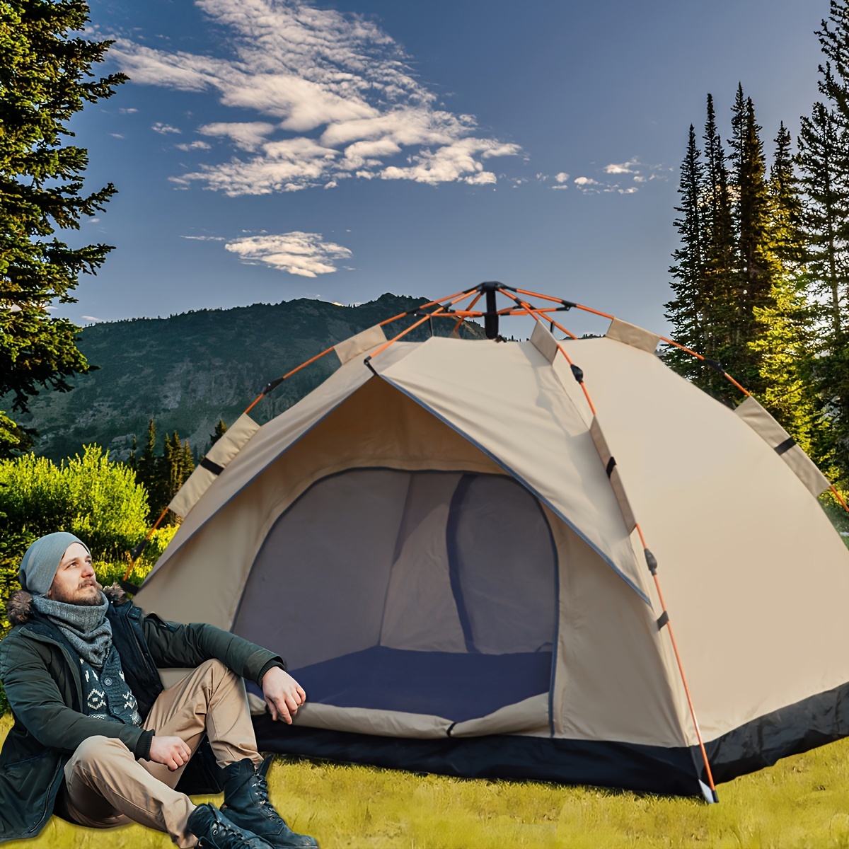 automatic quick opening tent outdoor self driving travel camping tent automatic quick open tent rainproof sunshine proof tent fishing beach sunshine shelter 2 3 3 4 person portable fishing hiking details 0