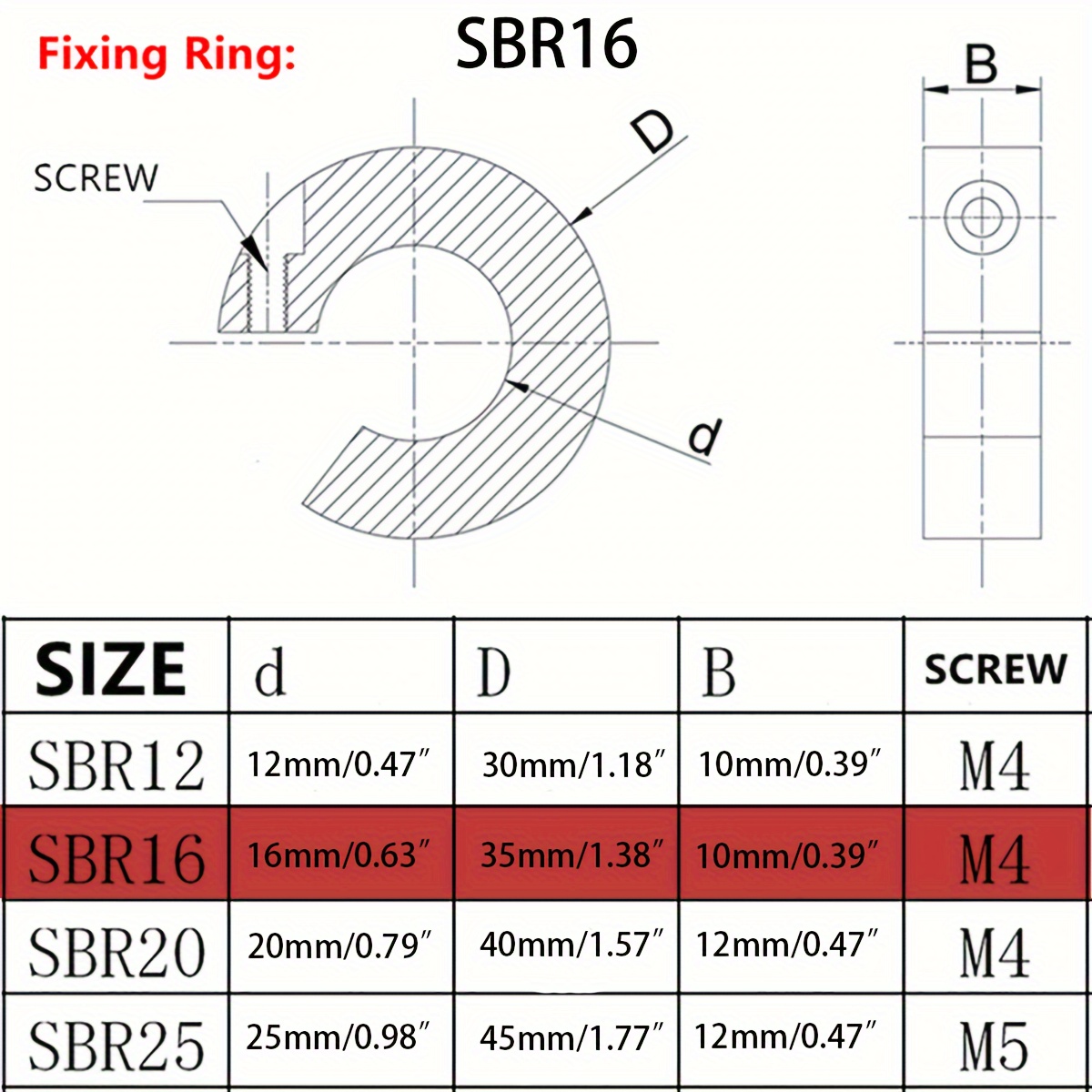 4pcs Aluminum Alloy Rail Fixing Rings - Sbr12, Sbr16, Sbr20, Sbr25, Cnc Machined Linear Guide Shafts, Material, For Industrial Machinery / Cnc Equipment, Engineers & Technicians