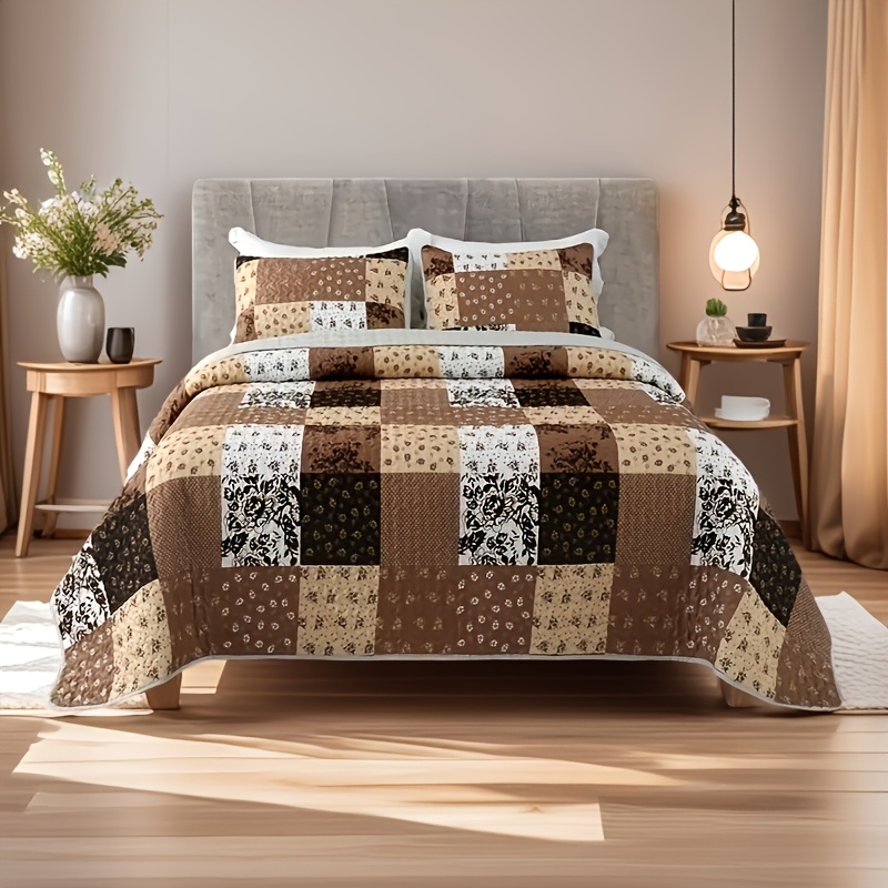 TEMU 3pcs Style Quilted Bedspread Set, Includes 1 Quilt And 2 Pillow Shams, Machine Washable, , Soft Breathable Bedroom Dorm Decor Bedding Set, 100%