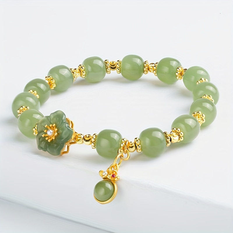 

2pcs Floral Imitation Jade Beaded Bracelet For Men, For Daily Wear, Perfect Gift For Friend