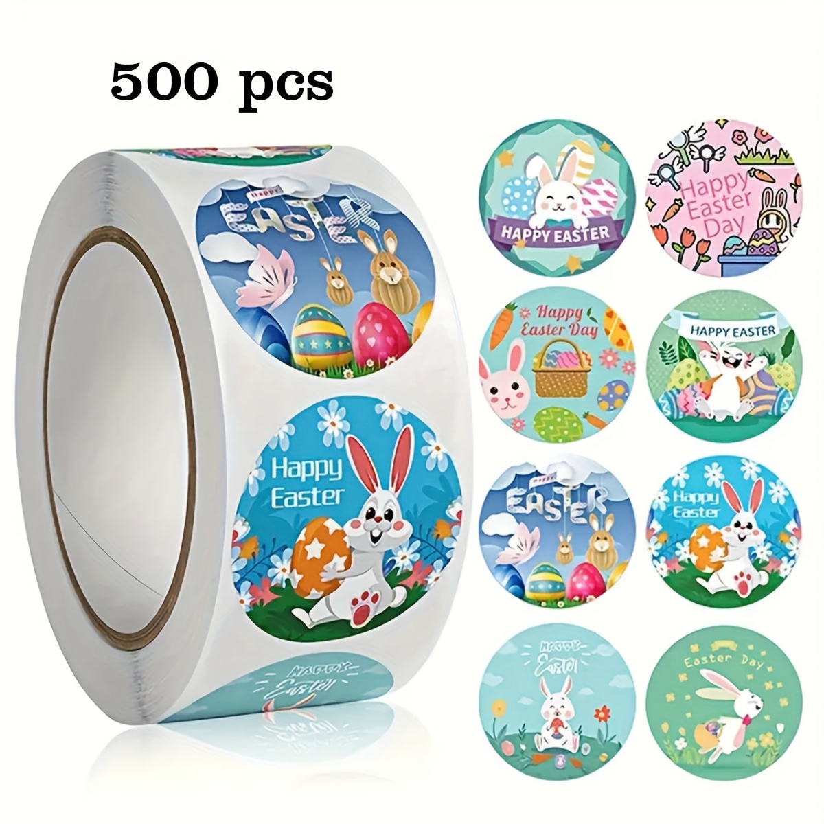 500pcs/roll, Easter Rabbit Egg Cartoon Decoration Self-adhesive Label Sticker Holiday Sticker, Box Sticker, Business Commodity Packaging Sealing Stickers, Gift Box Decor Packaging Label, Party Favors