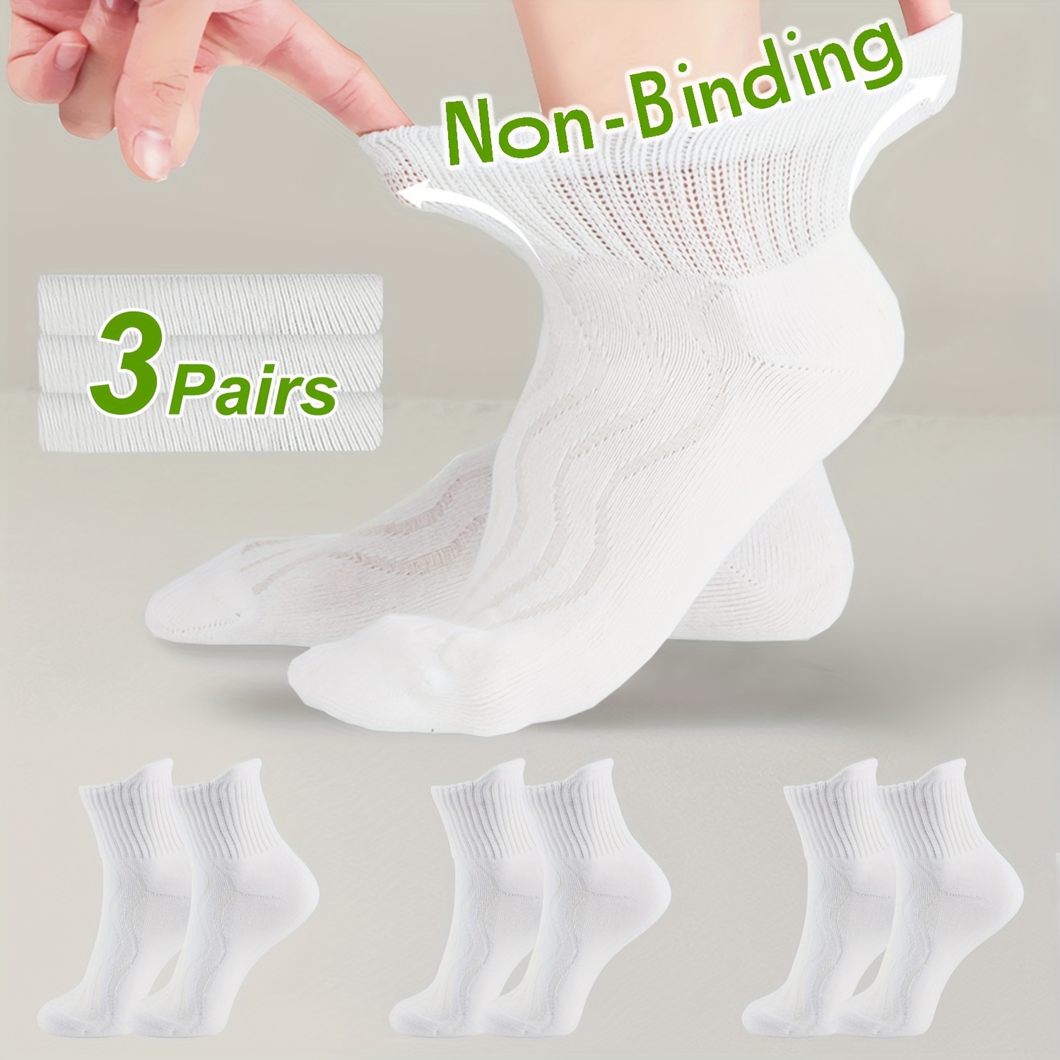 TEMU 3 Pairs Diabetic Socks For - Cotton, Extra Cushioned Sole, Non-binding Top And Seamless Toe