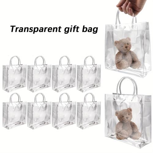 8pcs Transparent Gift Bag, PVC material, gift bag with handle, reusable, easy to fold - suitable for Halloween, Christmas, birthday gift wrapping bag, Large Gift Bag, Gift Bags Thank You, Christmas Gift Bags Large, Small Christmas Bags, Cute Packaging Bags, Holiday Gifts, Party Favors, Festive Design, Sturdy Handles, Durable Material, , Event Organizers