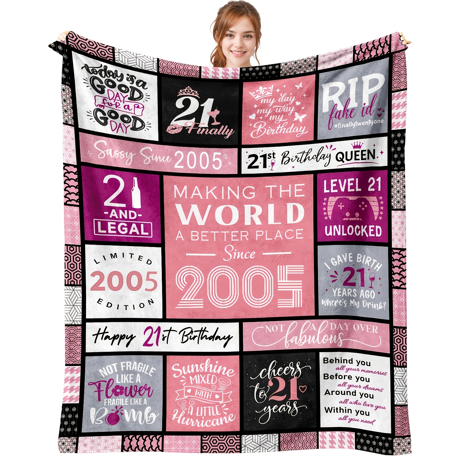 TEMU - 1pc Her 21st Birthday Flannel Blanket Gift, Best Blanket Gift For 21-year-old Women, Her 21st Birthday Present, 21st Birthday Sofa Cover Gift