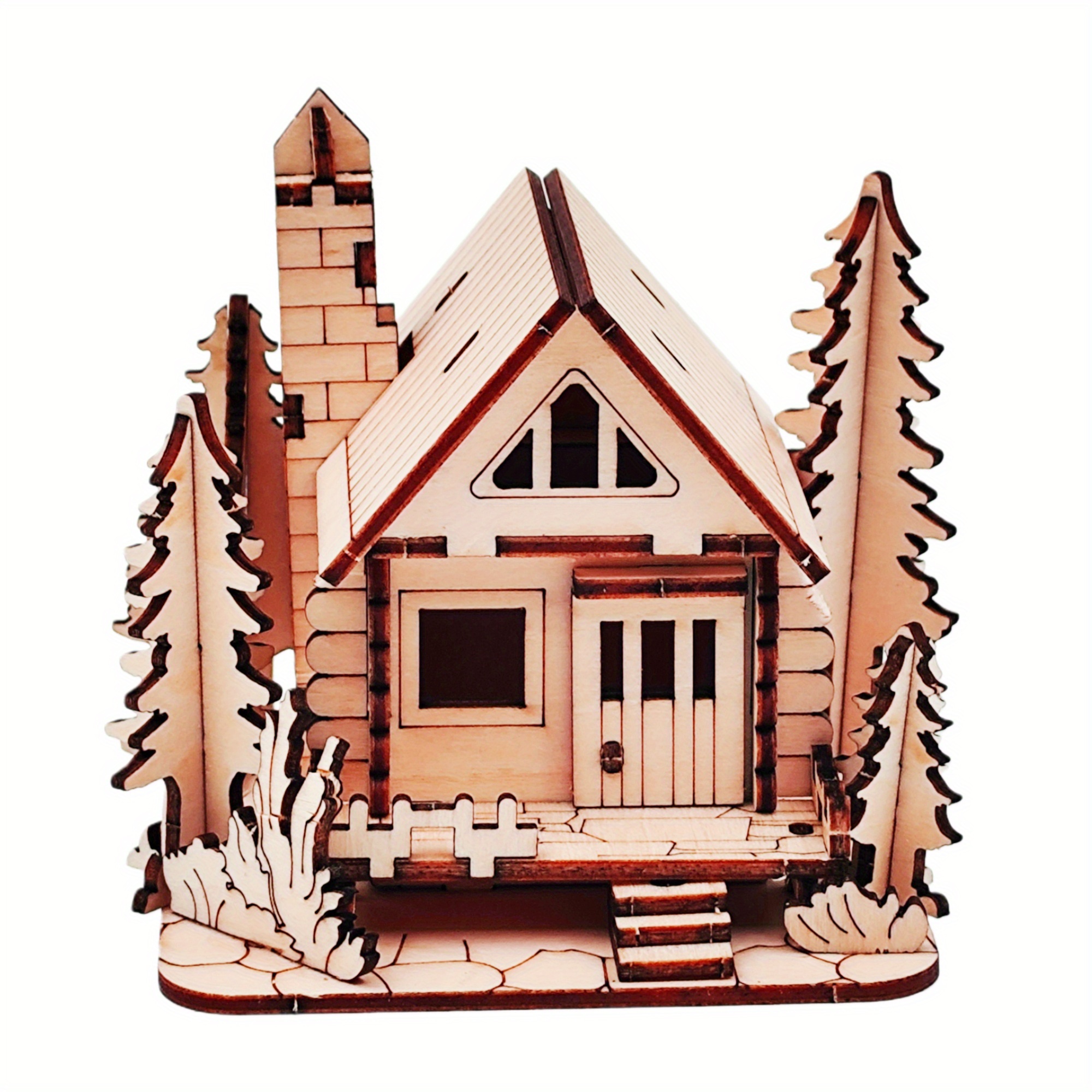 Image of Christmas Gift, Snowy Cottage Wooden Puzzle, Handmade 3d Wooden Craft Small House Building, Cottage Model Kit, Cottage Building Kit - Birthday/holiday Present