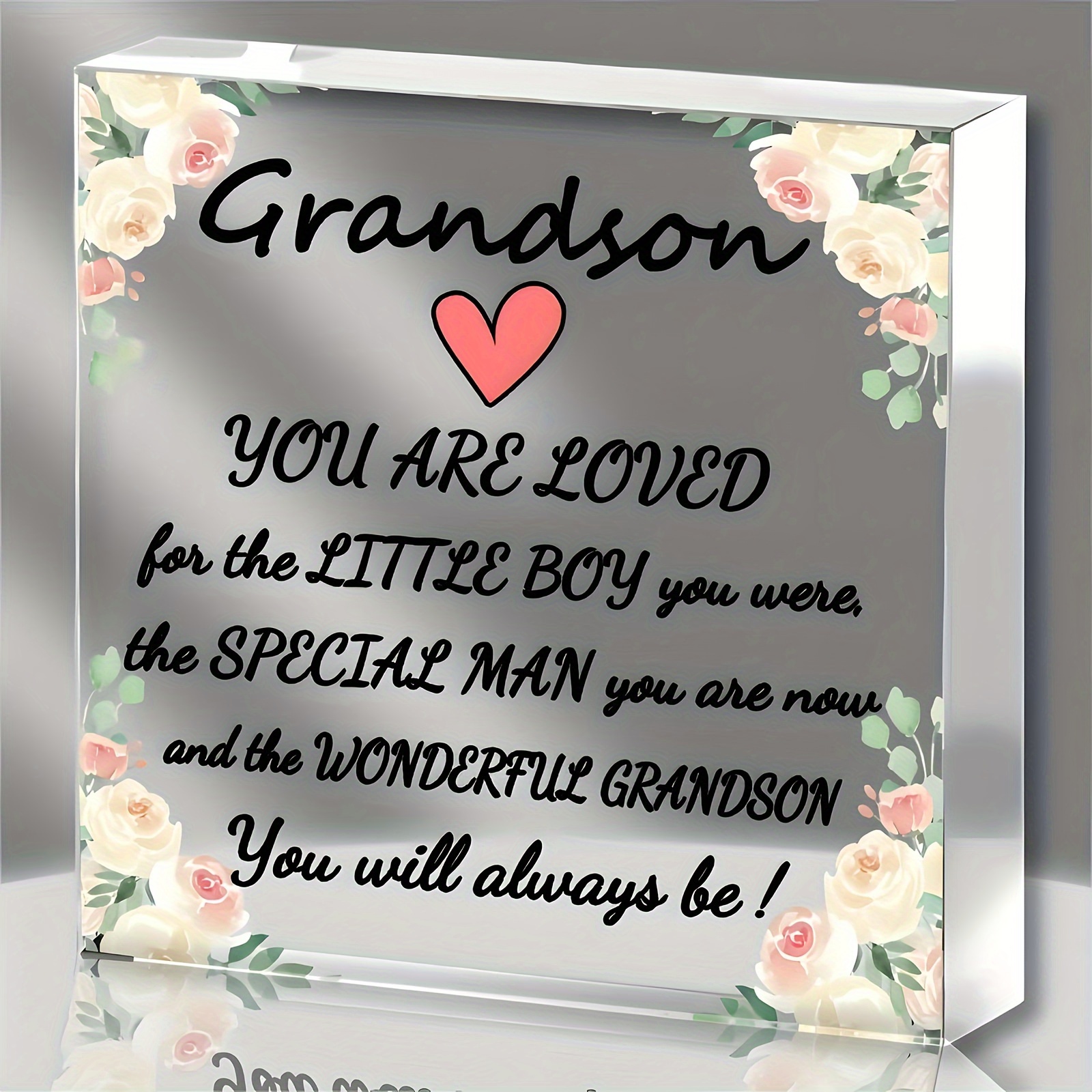 

Contemporary Acrylic Grandson Decorative Sign & Plaque With Floral Design - English Language, Multi-purpose, Love Theme, Desk Mountable Gift For Grandson