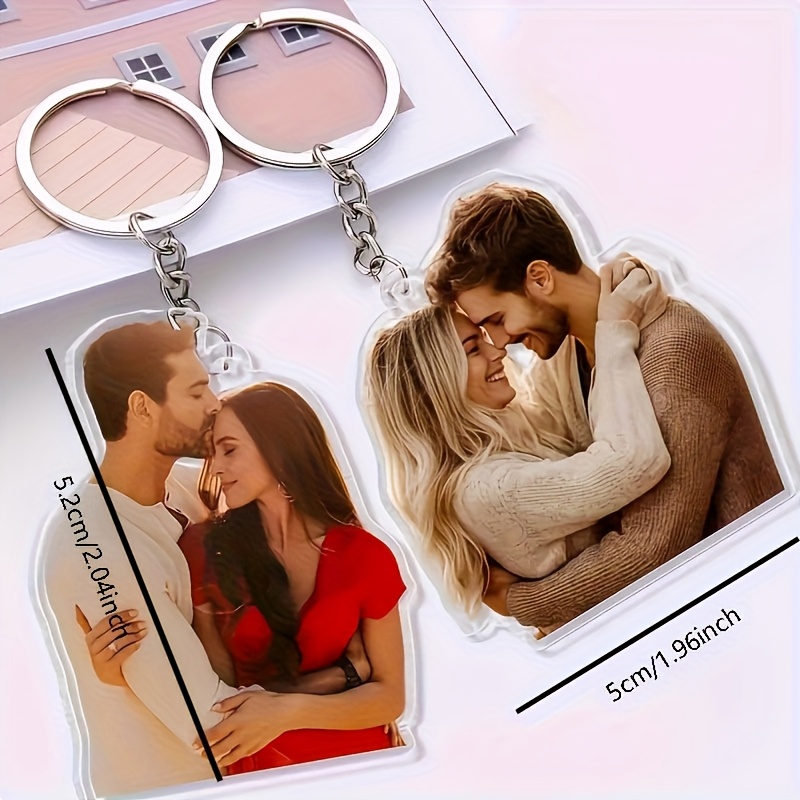 E-shop 2D Flaches Personalisiertes Paar-Foto-Text-Schlüsselanhänger, Individueller Acryl-Bildschlüsselanhänger - Ohne Edelmetallbeschichtung