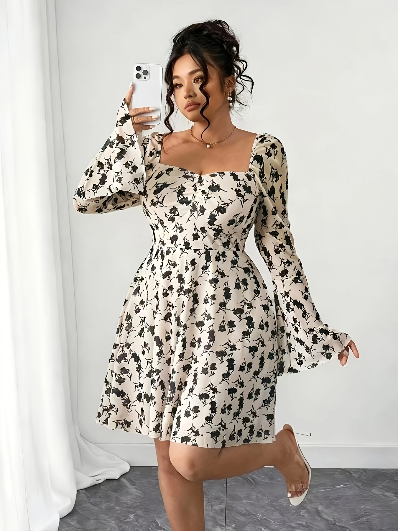 ivory eyelet griffin dress Puff-Sleeve Eyelet Fit-And-Flare Dress - White