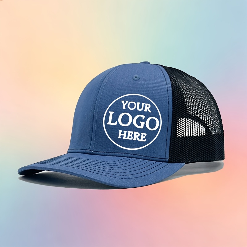 TEMU 1pc Customizable Logo Trucker Hat - Breathable Mesh Cap With Adjustable Back Closure, Perfect For Outdoor Activities And Personalized Gifts,