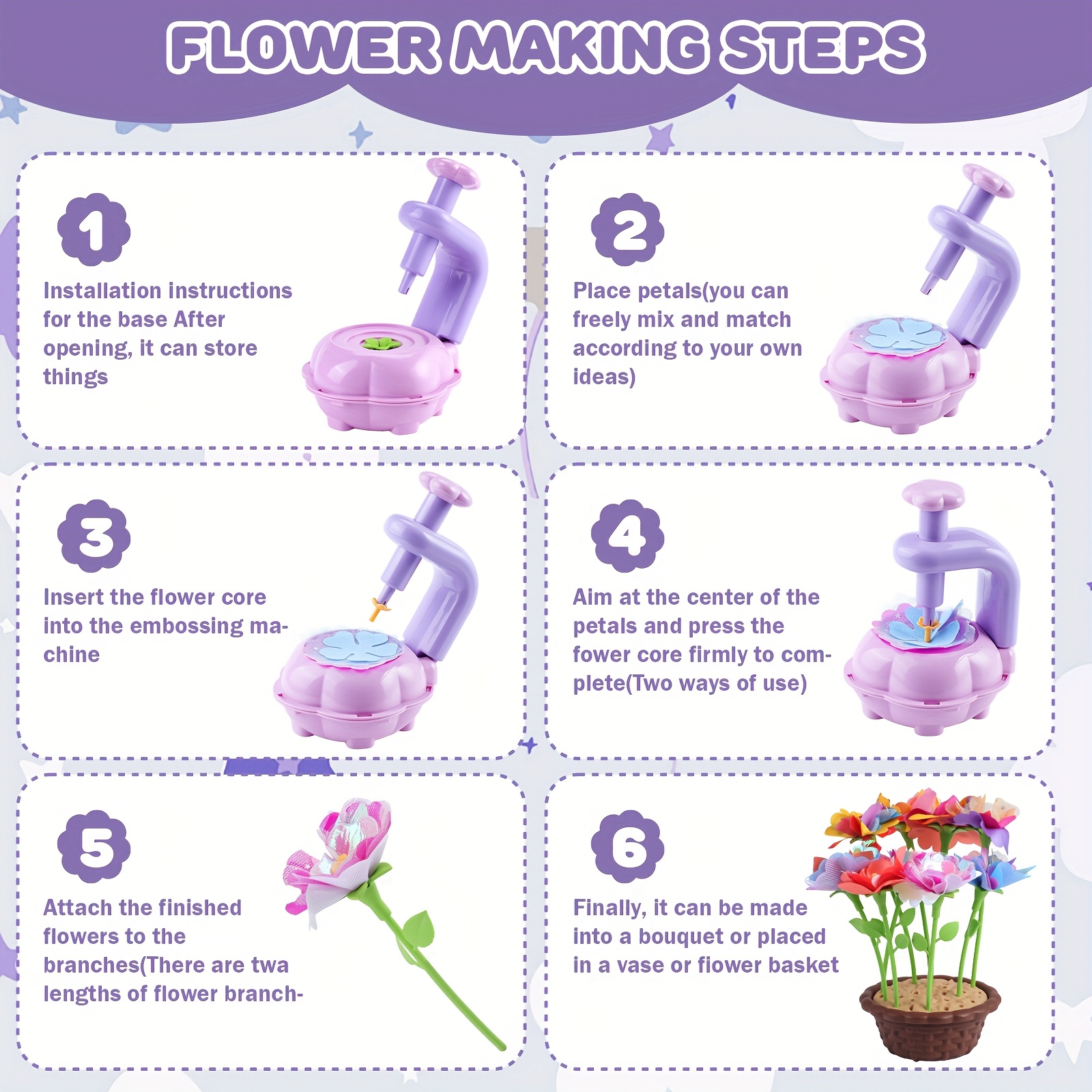 Fabric Flower Bouquets Toys, DIY Craft Kits Toys For Kids - Flower Market Toy, Build Your Flower Bouquet, Arts & Crafts For 4 5 6 7 8 Year Girl, Educational Activity Preschool B-Day Gifts