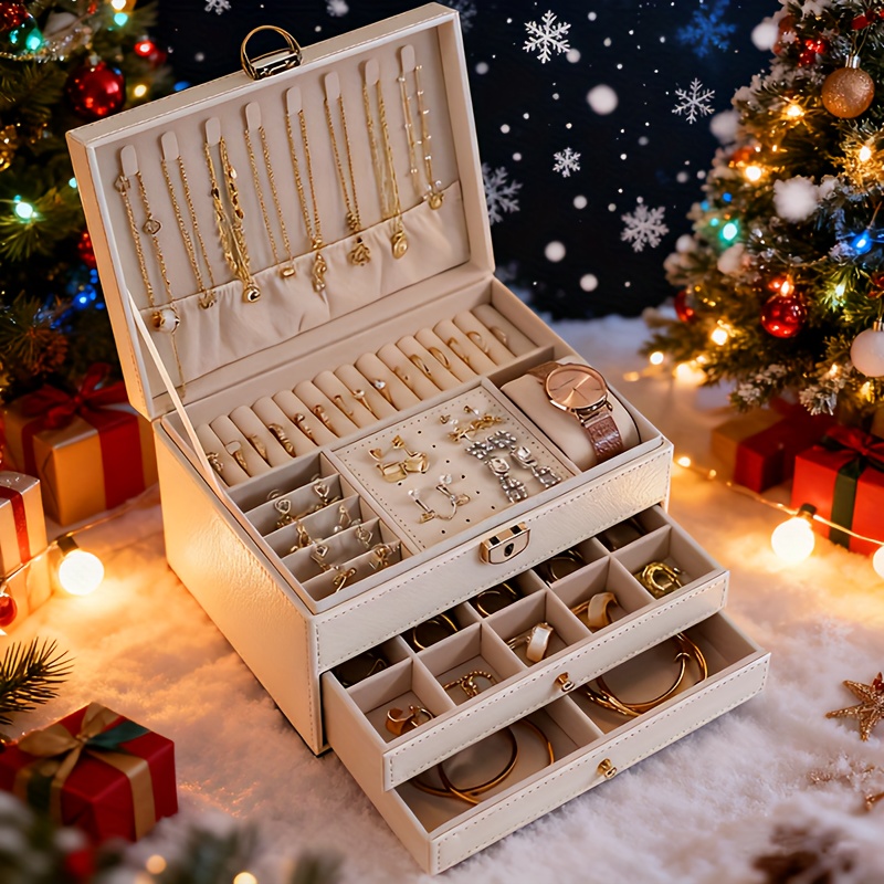 3 tier jewelry box with lockable drawers large velvet earring storage organizer and pouch for women moms unique gift idea christmas halloween present Product details 5