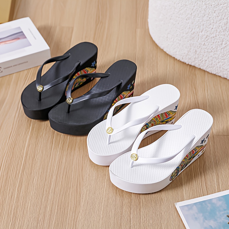Summer New Women'S Thick Sole Wedge Flip-Flops, Comfortable Footwear for Home And Travel, Women Shoes