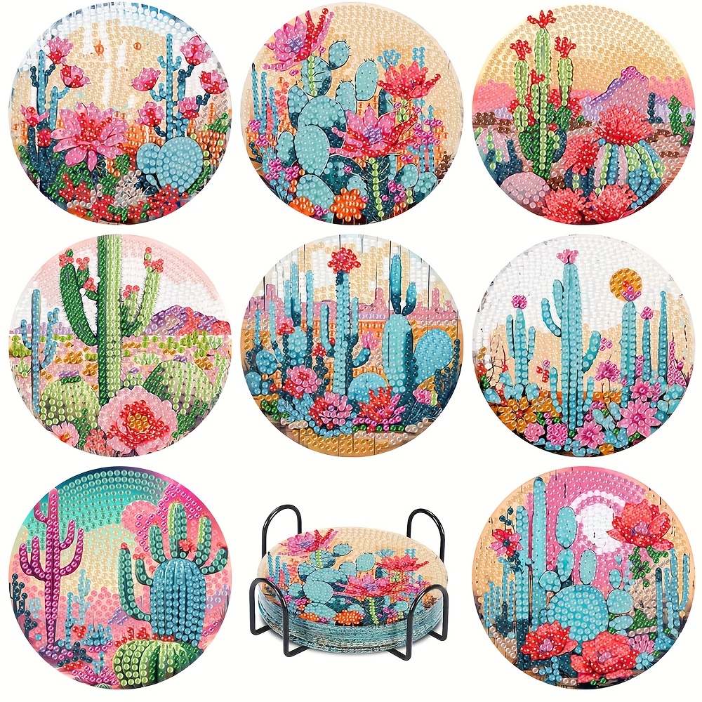TEMU 8pcs, Diy Diamond Painting Coaster Kit, Abstract Diamond Painting Coaster Diy Kit, Colorful Vitality 5d Diamond Painting Coaster Kit, Adult Home