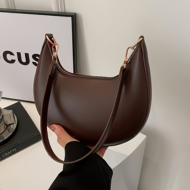solid color womens shoulder bag fashion retro half moon bag - Temu