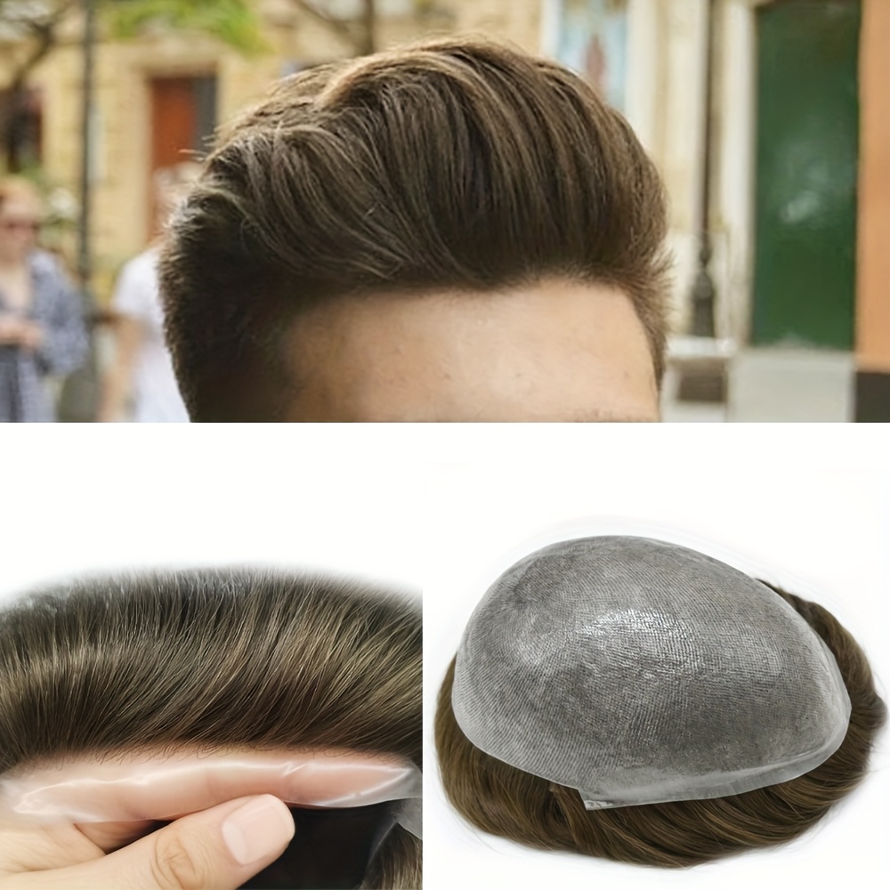 Men's Human Hair Toupee Replacement System - Poly Skin V-Loop Hairpiece, Multiple Colors 7 thumbnail image