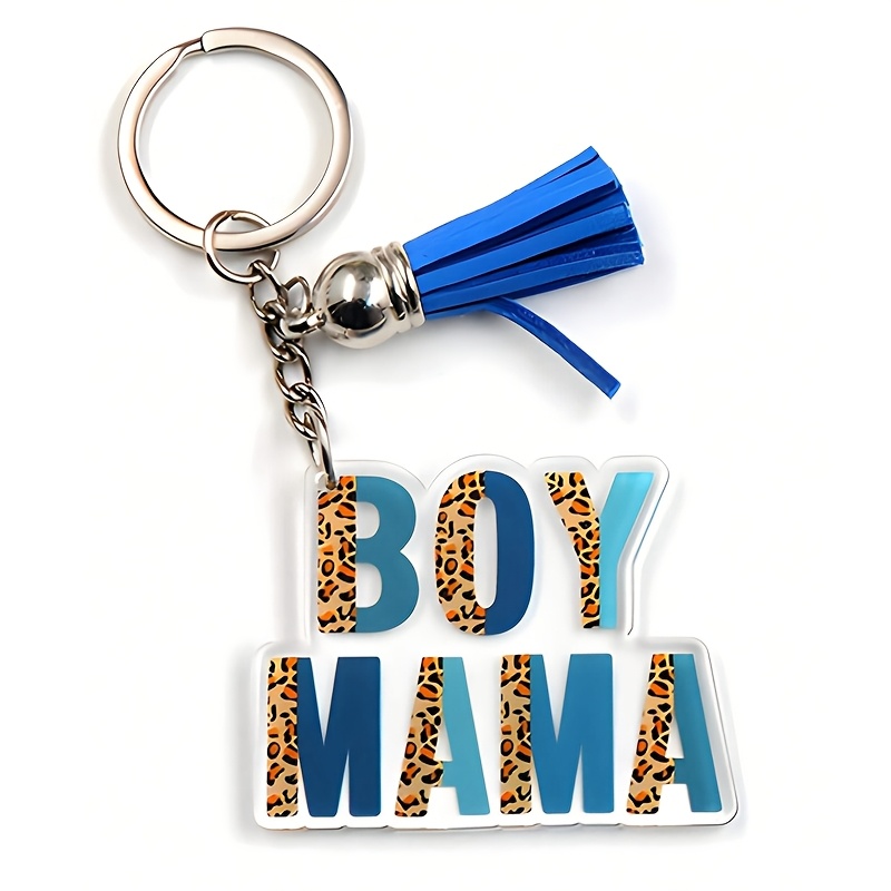 Image of 2d Flat/2d Mothers Day Gift - Acrylic Mama Keychain With Tassel Circle Pendant - Pink/blue Key Ring For Backpack Keys - Birthday Christmas Teacher Gift In