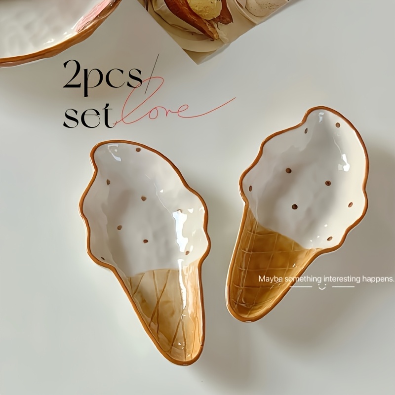 2pcs ice cream shaped plates cute seasoning plates ceramic snack dessert plates chopstick holders sushi soy sauce plates sauce plates suitable for appetizer plates   fathers day halloween christmas new year creative tableware Product details 2