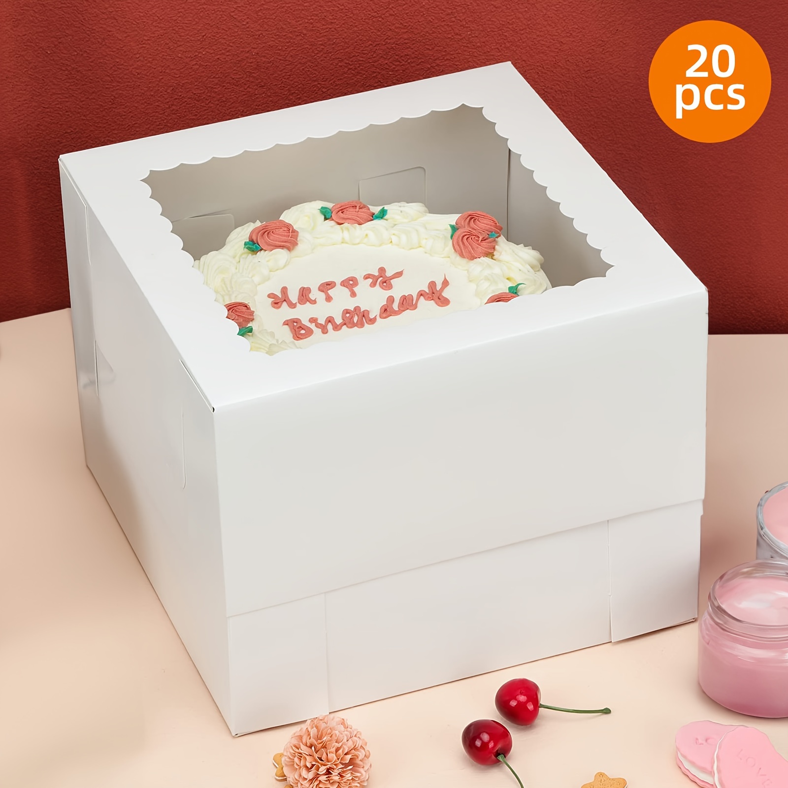 

Superlele 20pcs Cake Boxes, 10x10x8 Inches Tall Cake Box With Window, Boxes, Large Baking Boxes, Cake Boxes With Window For Cakes, Pastries, Pies, Desserts, Chocolate Cake, Valentine's Day Gift