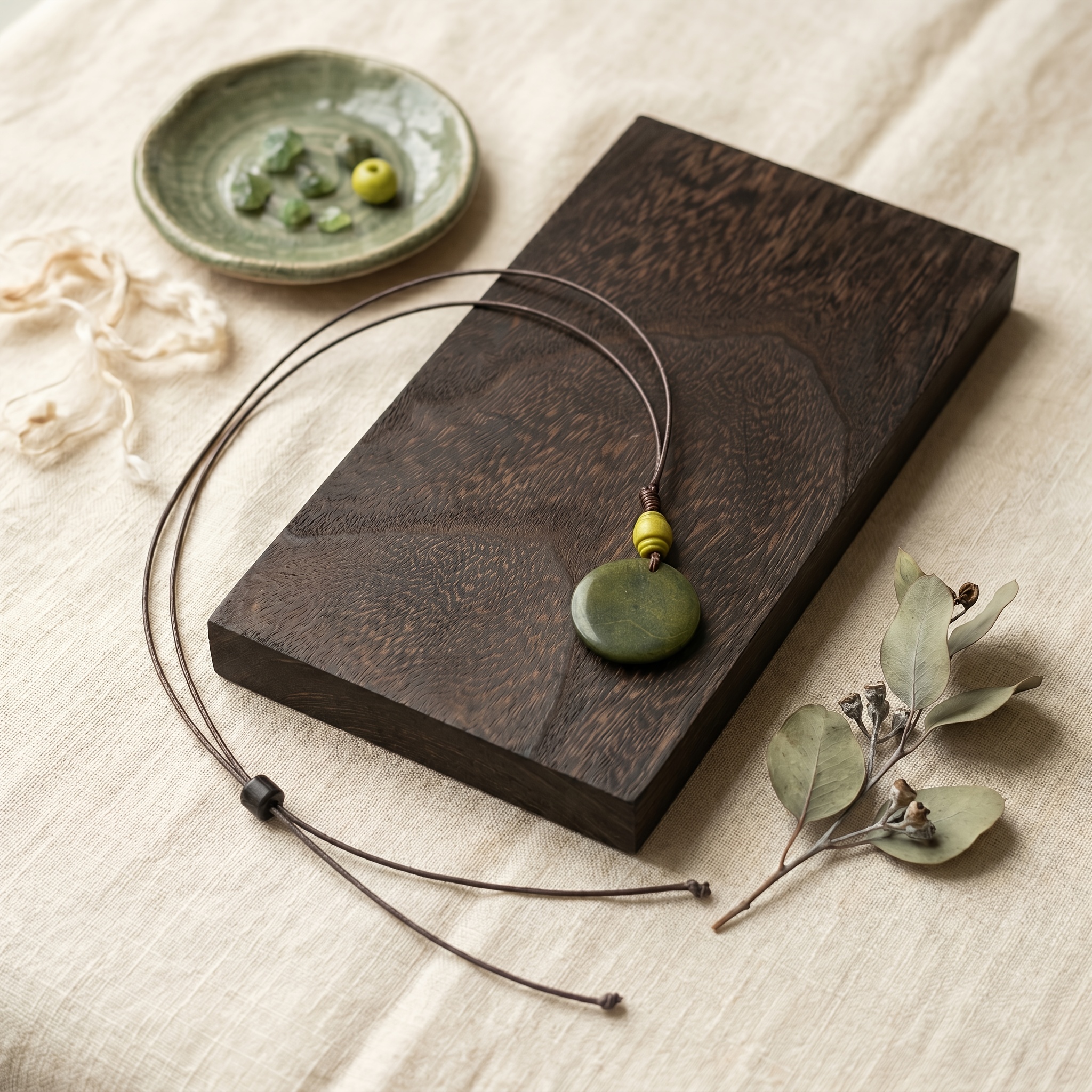Bohemian Wood Spiral Necklace with Adjustable Wax Knot