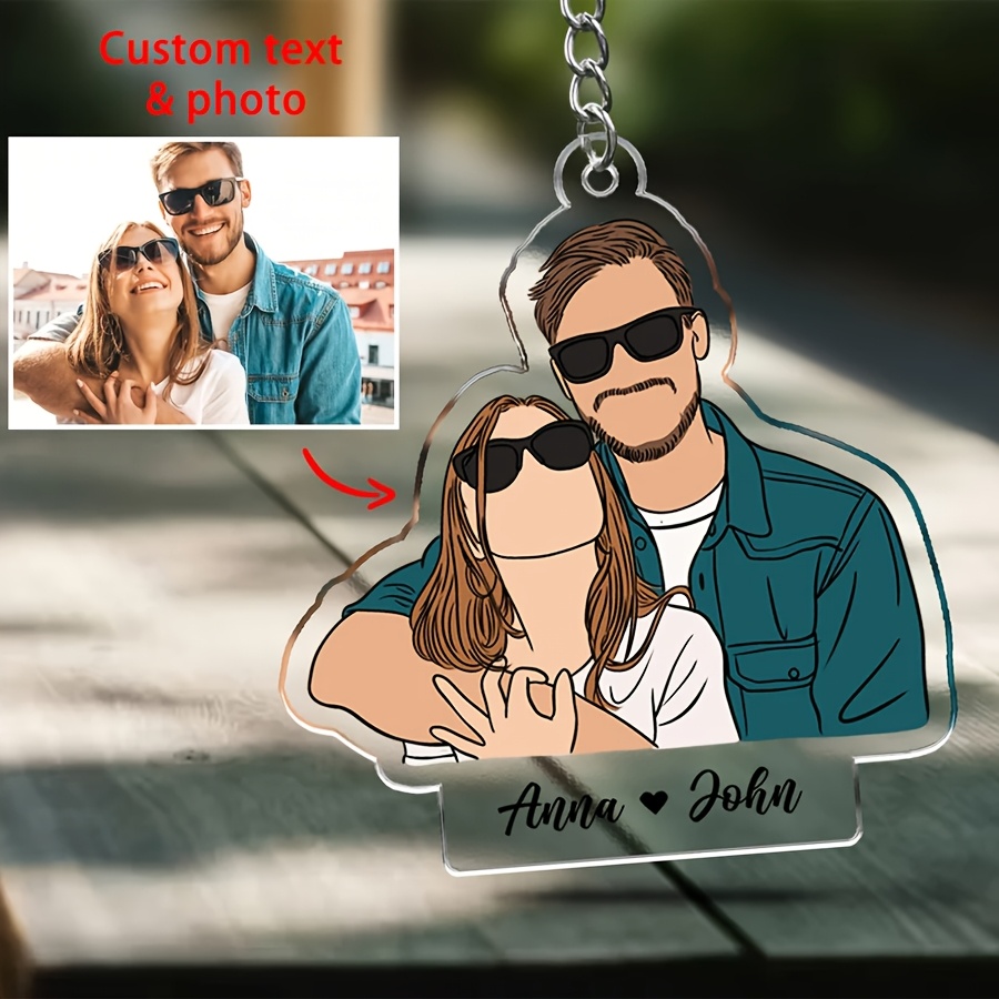 

1pc Custom Hand- Acrylic Couple Keychain, Personalized Photo & Name, Art, Universal Fit, Non-braided, Ideal For Valentine's Day, Anniversary, Boyfriend Gift