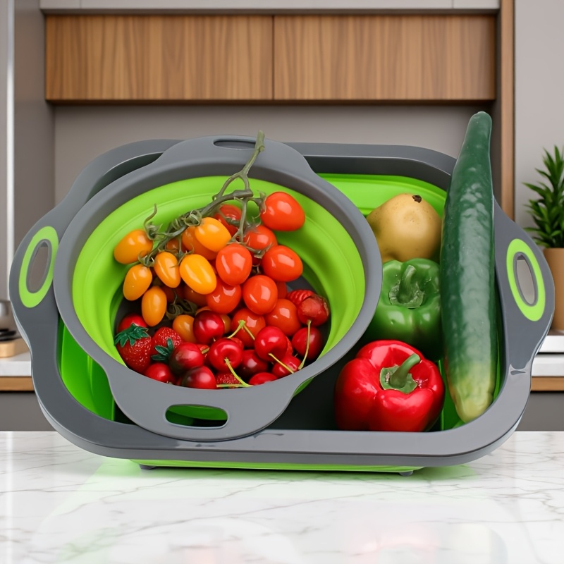 Image of 2pcs Multifunctional Cutting Board/draining Basket, Vegetable Washing Basin, Portable Cutting Board, Fruit Basket. Suitable For Outdoor Leisure, Camping, Picnics.