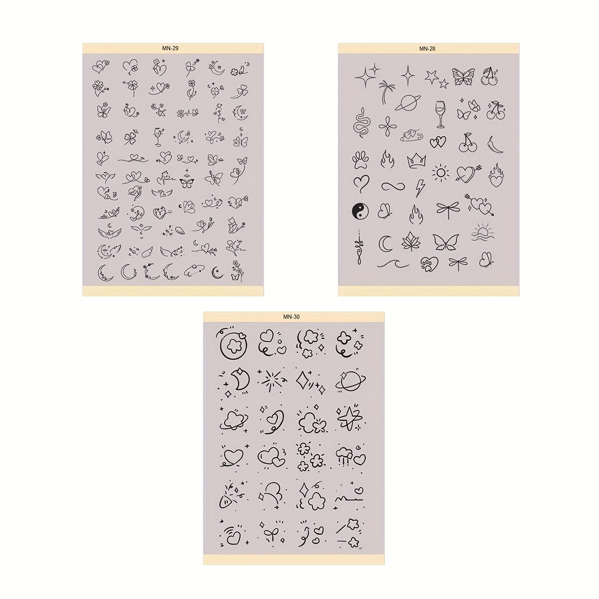 3 sheets of temporary tattoo transfer stickers with cat pattern letter design clouds stars moon butterflies planets grass and other   designs suitable for men and women couples neck behind the ear