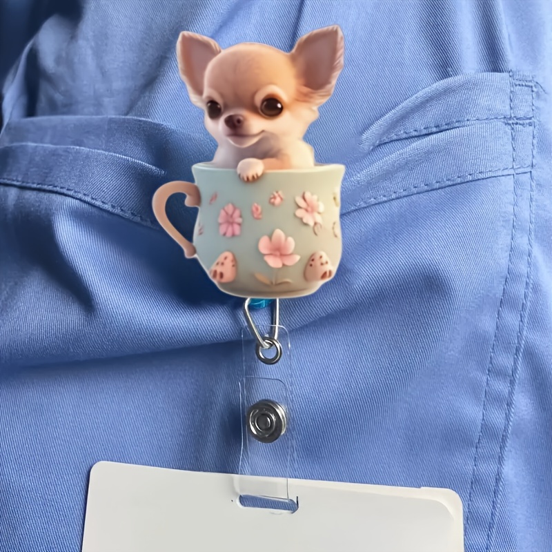 

1pc Cute Chihuahua Adjustable Badge Reel, Acrylic () Name Tag Holder With Clip, Ideal Gift For Veterinarians, Nurses, Doctors, Vet , , Dog Lovers