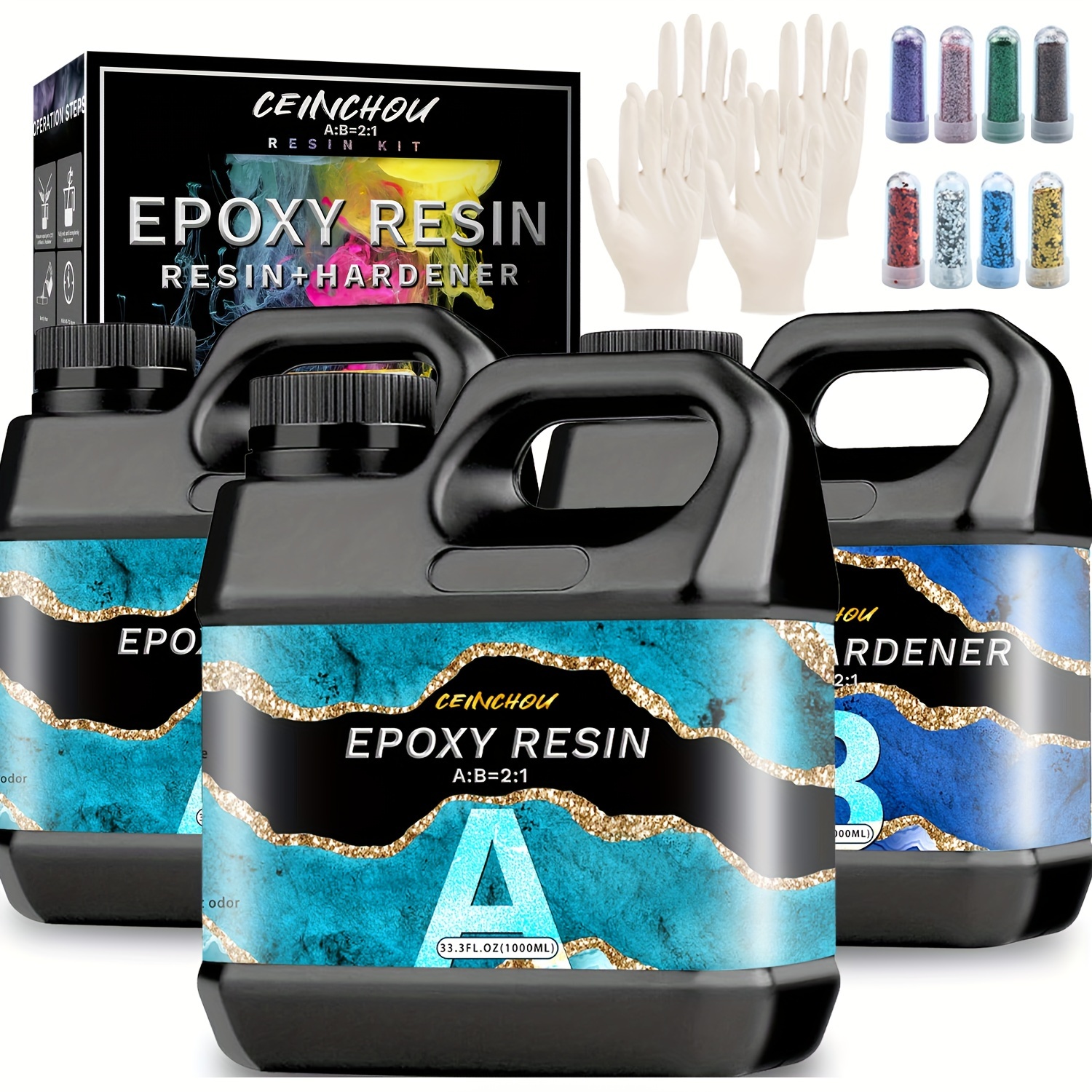 

2:1 Deep Pour Epoxy Resin 2-4" Pour Depths Epoxy Resin Kit, Bubble Free, Low Odour, Crystal Clear Casting Resin For Bar Tops, Table Tops, River Tables, Wood Fillers, Crafts