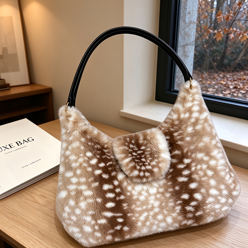 TEMU Sac à main une seule bretelle pour femmes - Motif , nouveau sac de luxe en peluche automne/hiver, sac à main et tendance, adapté aux sorties