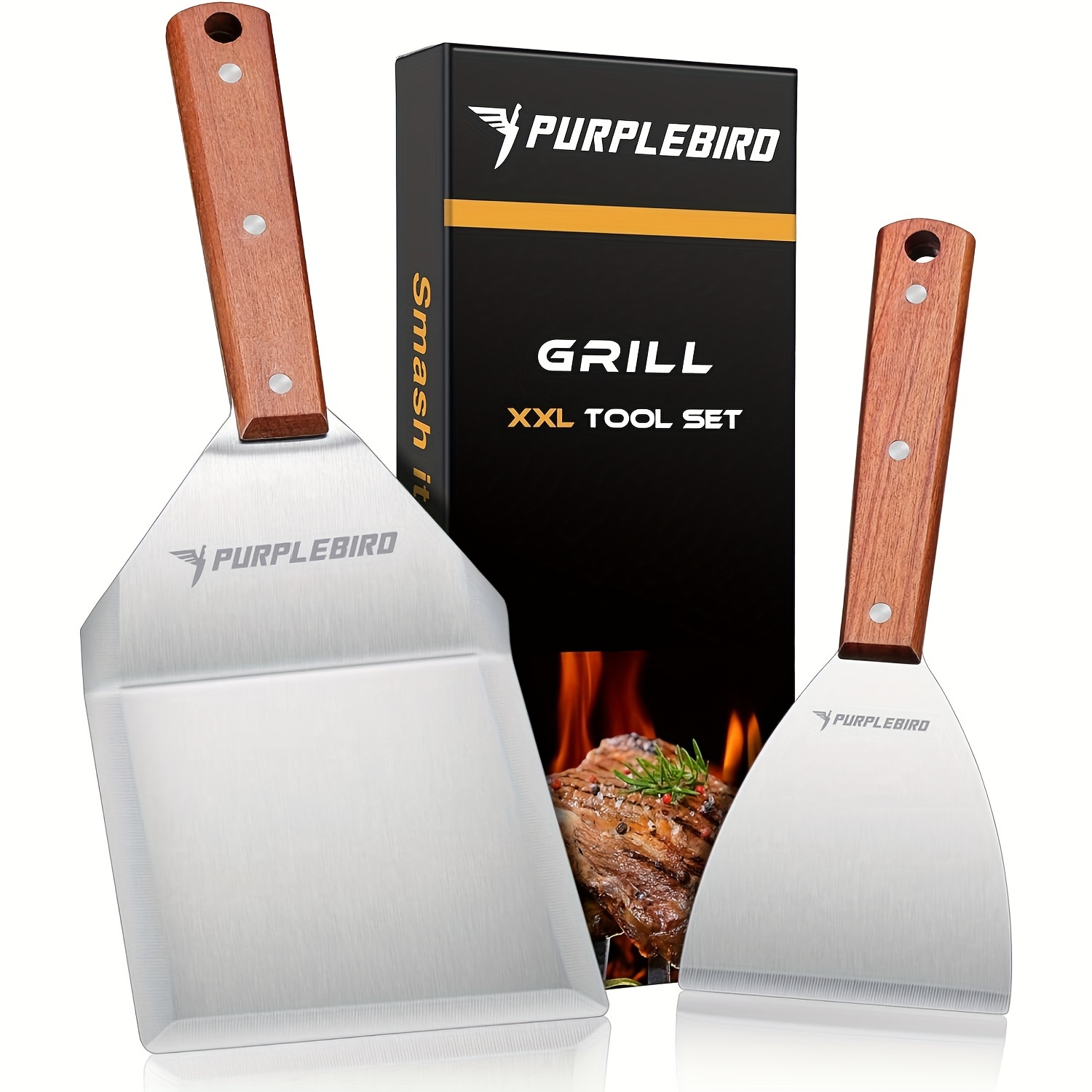 

Extra Large Grill Spatula Set Stainless Steel Smash Burger Spatula Kit, 5.5 X 5 Inch Bbq Griddle Spatula And Grill Scraper, Griddle Tools, Grill Utensils Gift For Dad