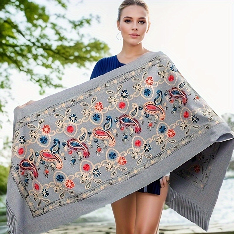 

Women's Bohemian Pattern Knitted Wool Scarf, Shawl, Plus Size, Casual , And Stylish