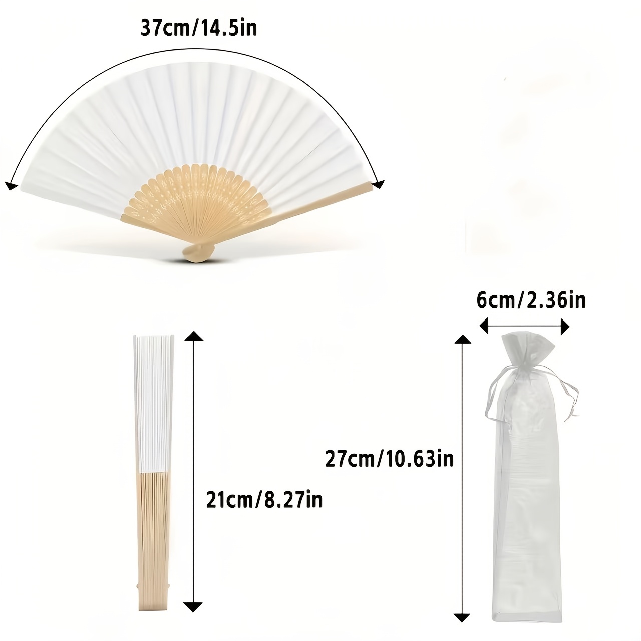 TEMU 20pcs Personalized Engraved White Folding Hand Fans With Gift Bags - Elegant Bohemian Style Paper Fans, Suitable For Weddings, Bridal Showers,
