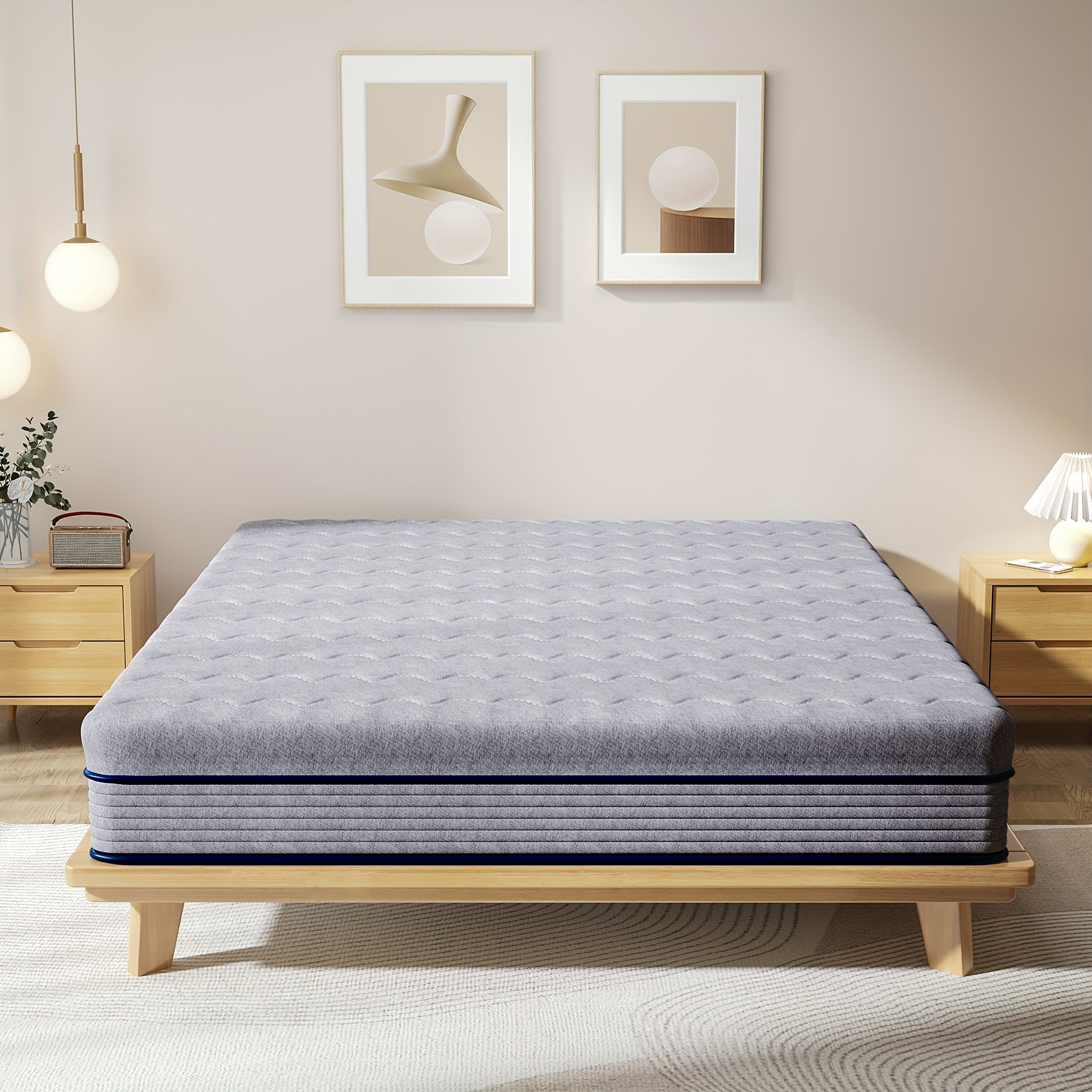 TEMU Single/small Double/double/king Size Mattress, Memory Foam Mattress With , 23cm/9inch Medium Firm Hybrid Mattress With Motion Isolation Grey