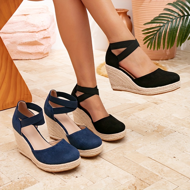 Wedge Sandals Blue Closed Toe Wedges Closed Toe Navy Blue Suede
