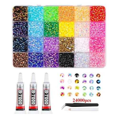 24 color resin jelly decoration set containing 24 000 flat bottomed artificial gemstones with 3pcs of b7000 suitable for diamond painting on clothing shoes nail art books