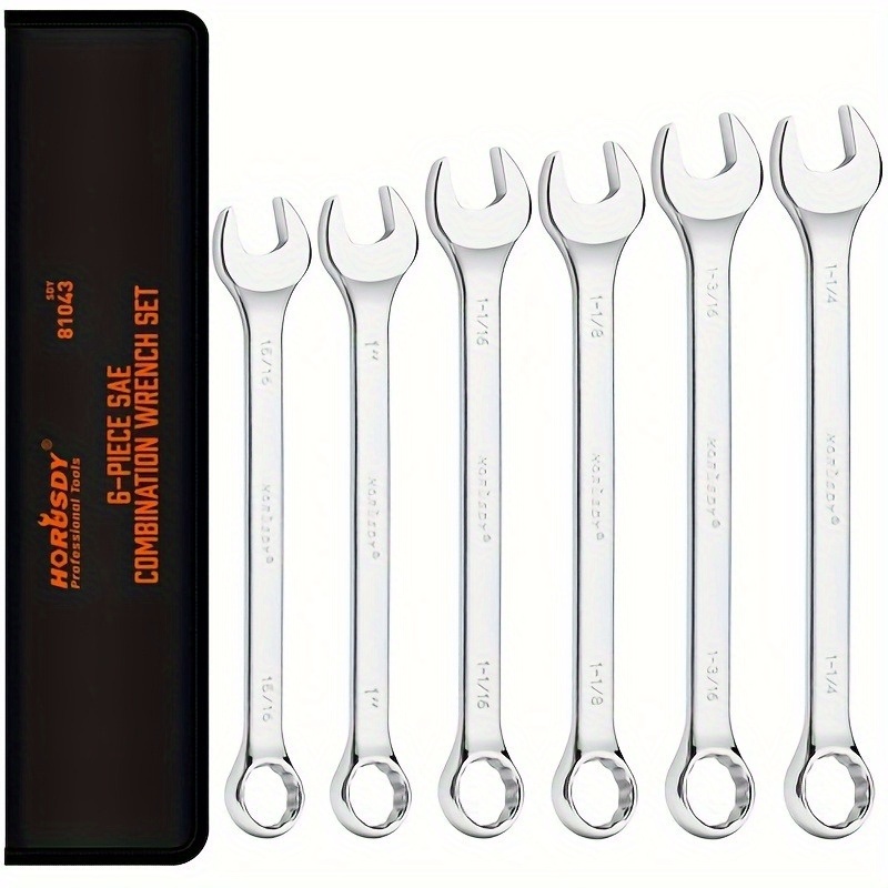 TEMU Set Of 6 Large Wrenches With A Rolling Pouch, Sae, 12-, Made Of Chrome Vanadium Steel