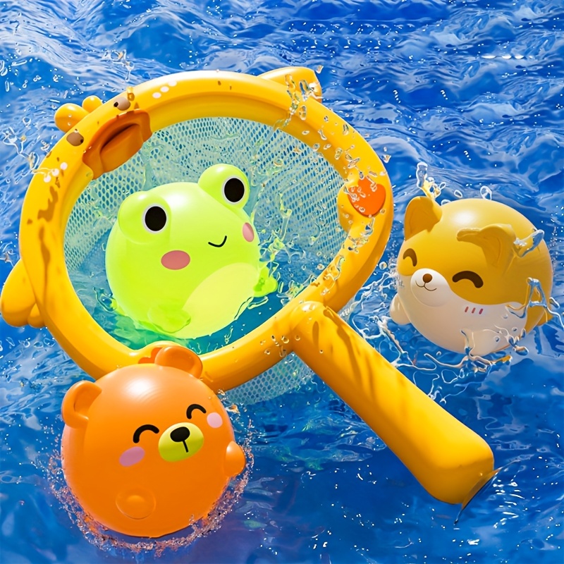 Light Up Bath Toys with Fishing Net - Flashing Colorful Animal Bath Toys, Battery-Powered Floating Rubber Sensory Toys for Toddlers, Baby Bathtime & Pool Party Gifts (Christmas, Easter) - Safe for Infants Boys & Girls, Baby Bath Accessories, Interactive Playtime, Playful Designs, Nontoxic Material, Holiday Presents