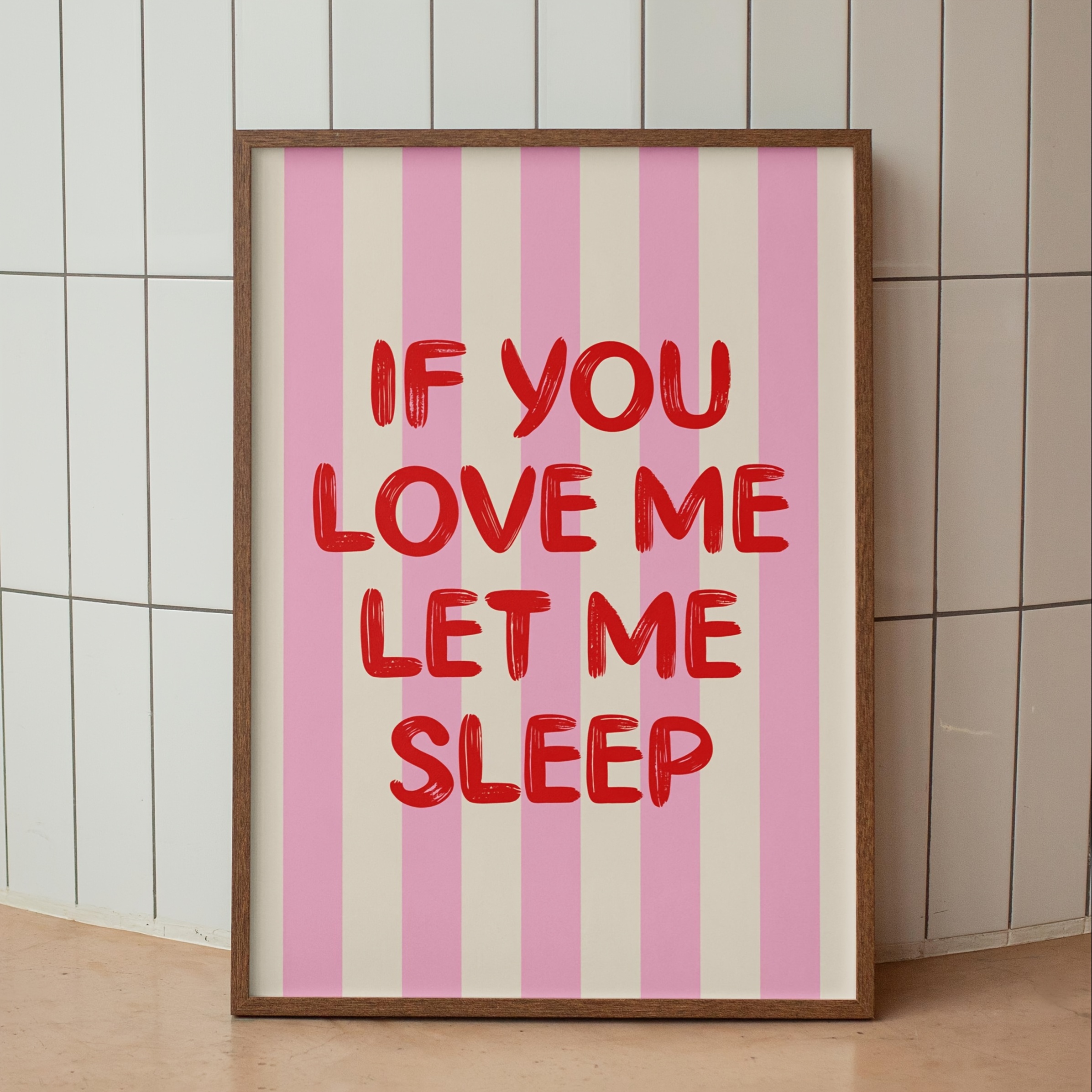 TEMU [2d Flat] 1pc Frameless Canvas Poster, Modern Art, Love Me Sleep, Pink Art Print, Wall Art Canvas Painting, Bedroom Living Room Wall Decoration,