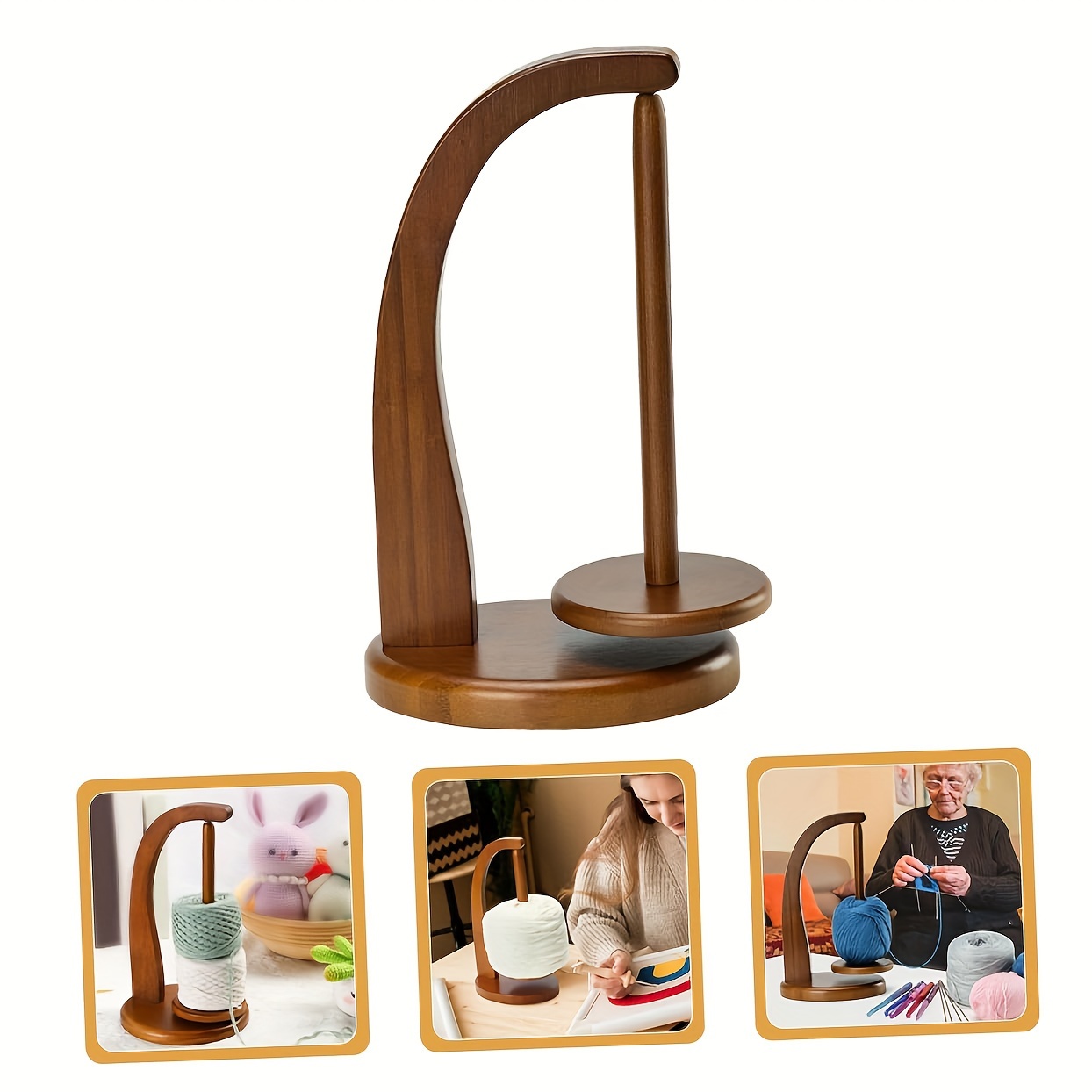 

Portable Wooden Yarn Holder With Rotating Spool Stand - Ideal For Knitting & Crochet, Perfect Gift For Craft Lovers, No Batteries Required, Magnetic Taper Thread Organizer