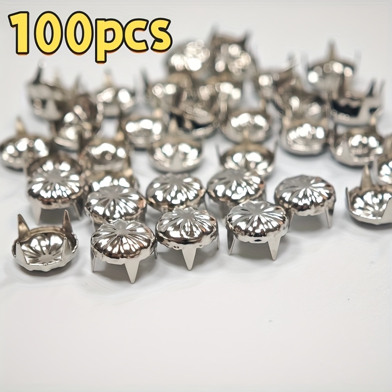 TEMU 100 pièces de rivets punk en fer - Clous métalliques à base à 4 branches pour vêtements, sacs, vestes, jeans, artisanat en cuir - Clous de rivet