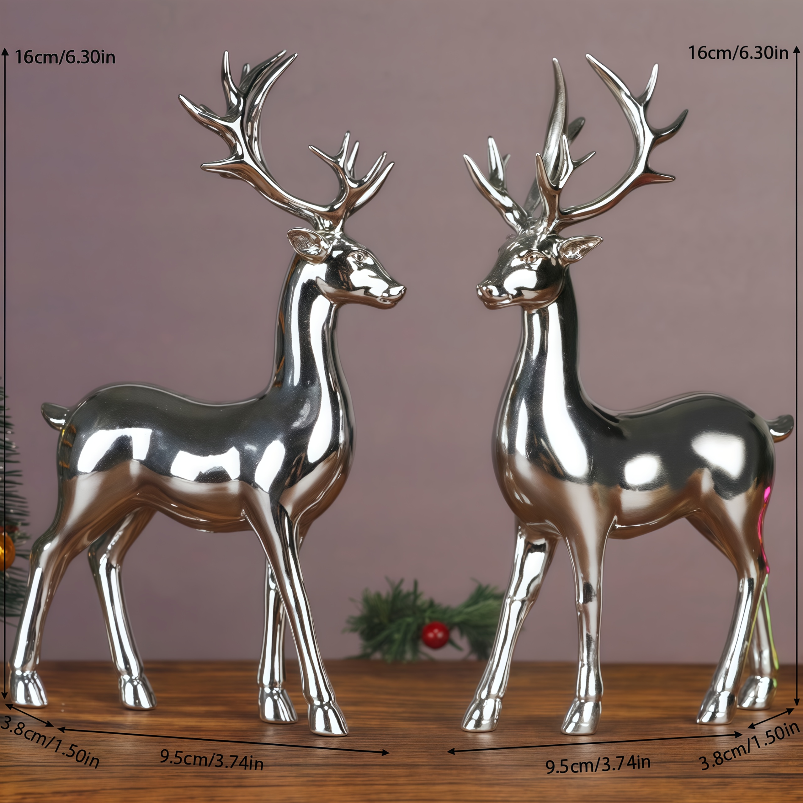 TEMU A Pair Of Standing Silvery Reindeer Figurines, Suitable For Christmas Decorations, Bedroom And Office Decor, Christmas Tree Ornaments, Desktop