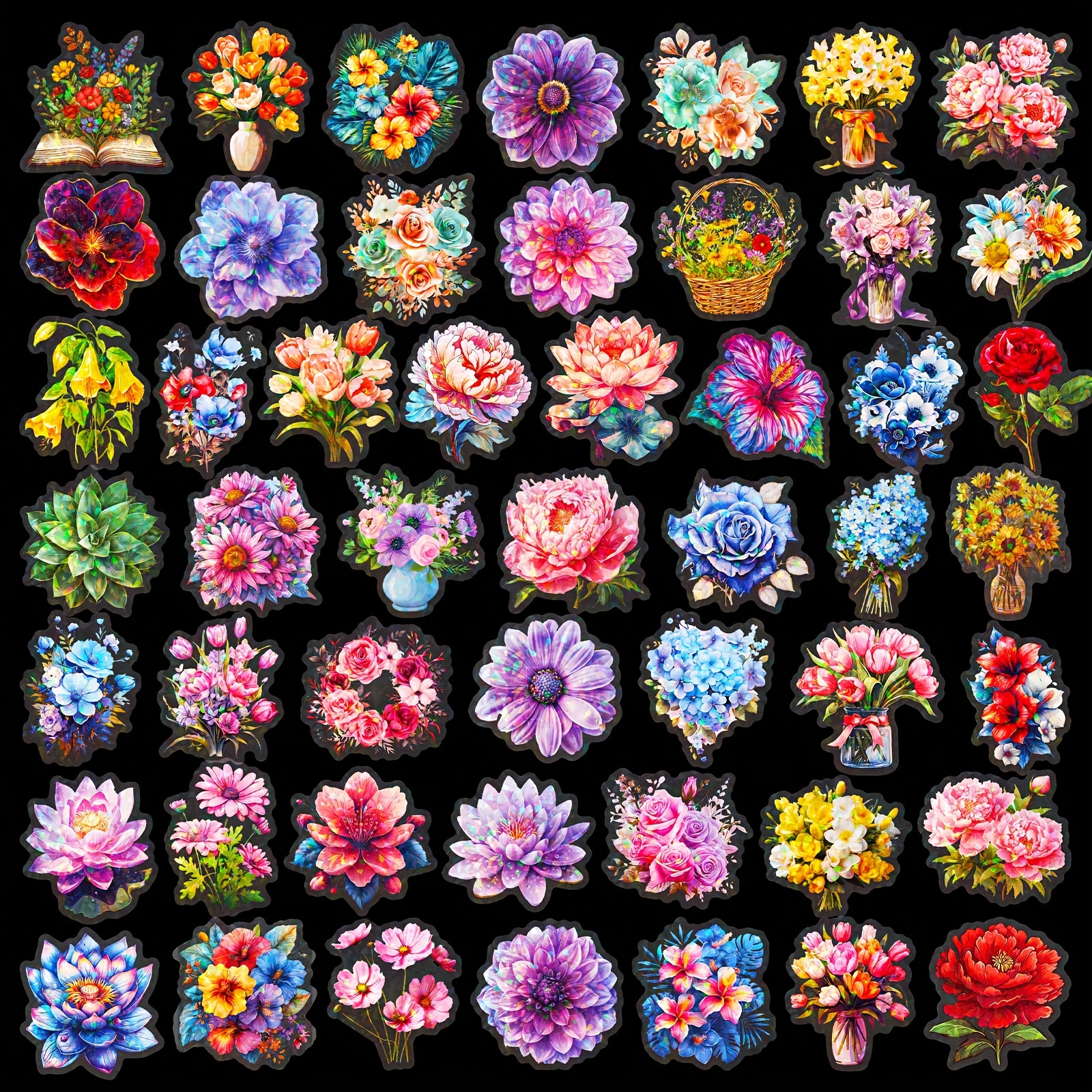 

50sheets Decorative Stickers, Laser Flower Pet Transparent Sticker Hand Account Waterproof Stickers For Scrapbook Label Diary Stationery Album Telephone Journal Planner