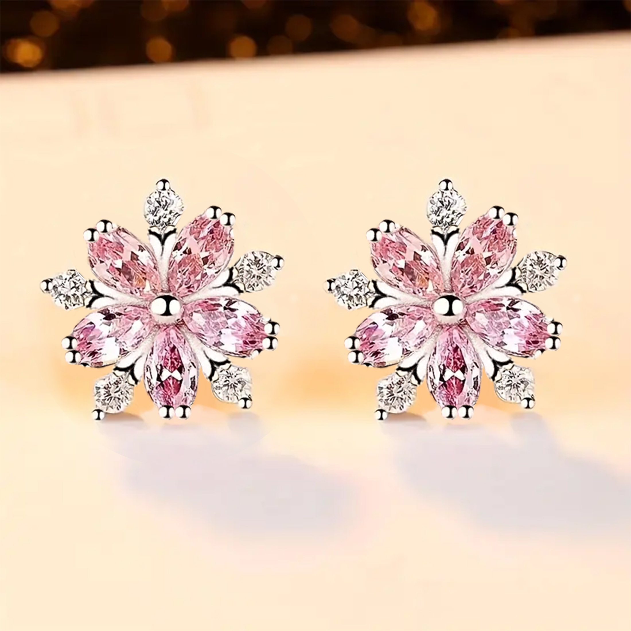 

1 Pair Of Cherry Blossom Stud Earrings For Women's Birthday Gift Temperament Premium Stud Earrings, Elegant Style,