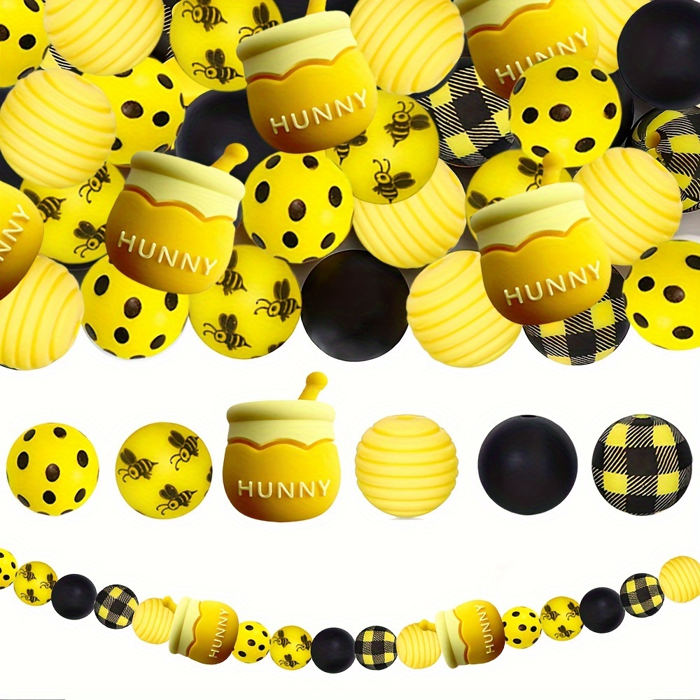 

28pcs Bee-themed Silicone Beads Set With 3d Charms, Checkered Pattern Beads, Spacer Beads For Diy Crafts, Necklaces, Bracelets, Jewelry, Keychains, Christmas Gift Making