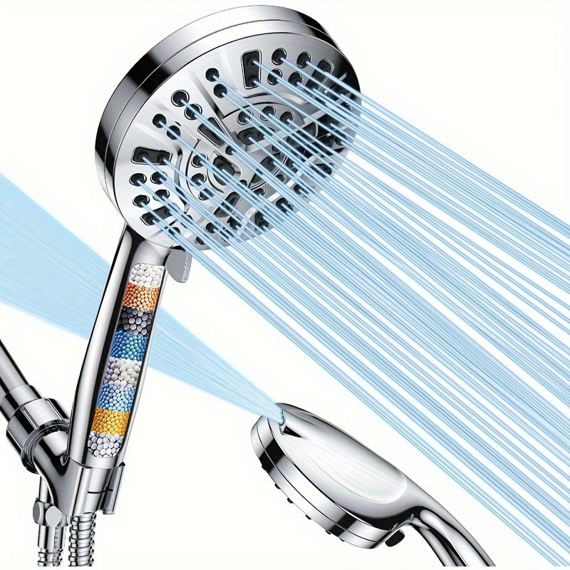 

High Pressure Shower Head With Handheld, 10-mode Filtered Detachable 5" Large Showerhead With Hard Water Filter For Bathroom, Anti-clog Shower Heads With Hose