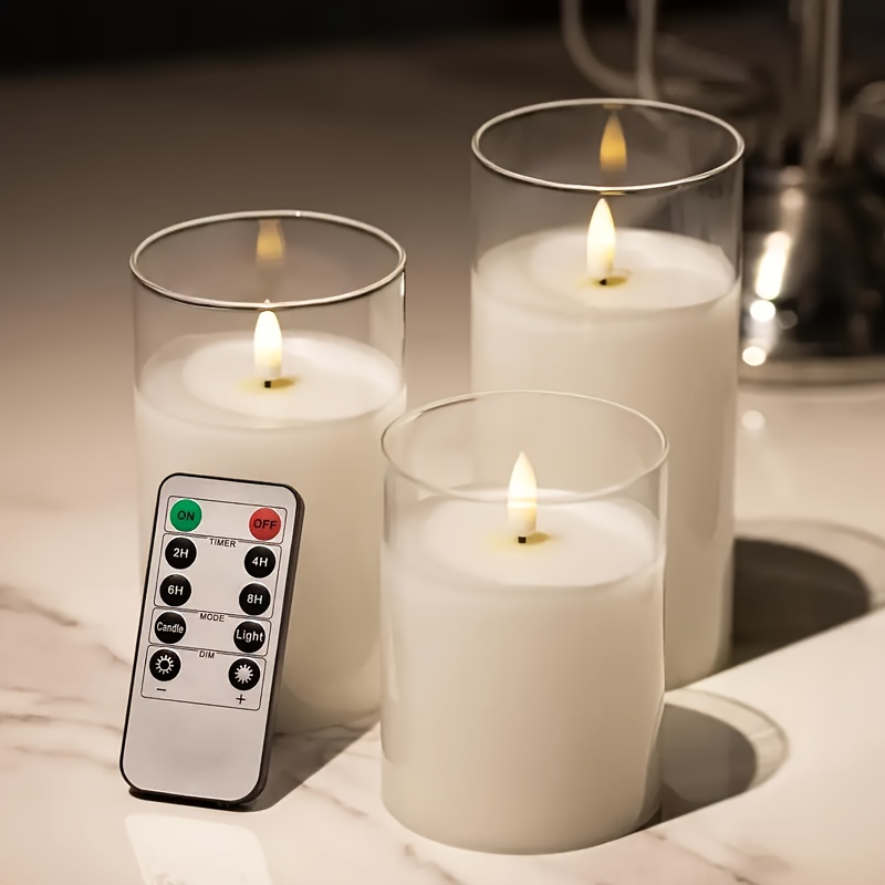Battery-operated Led Flameless Candles With Remote Control And Timer, Warm Suitable For Holiday Weddings And Home Party Decorations (set Of 3) - White