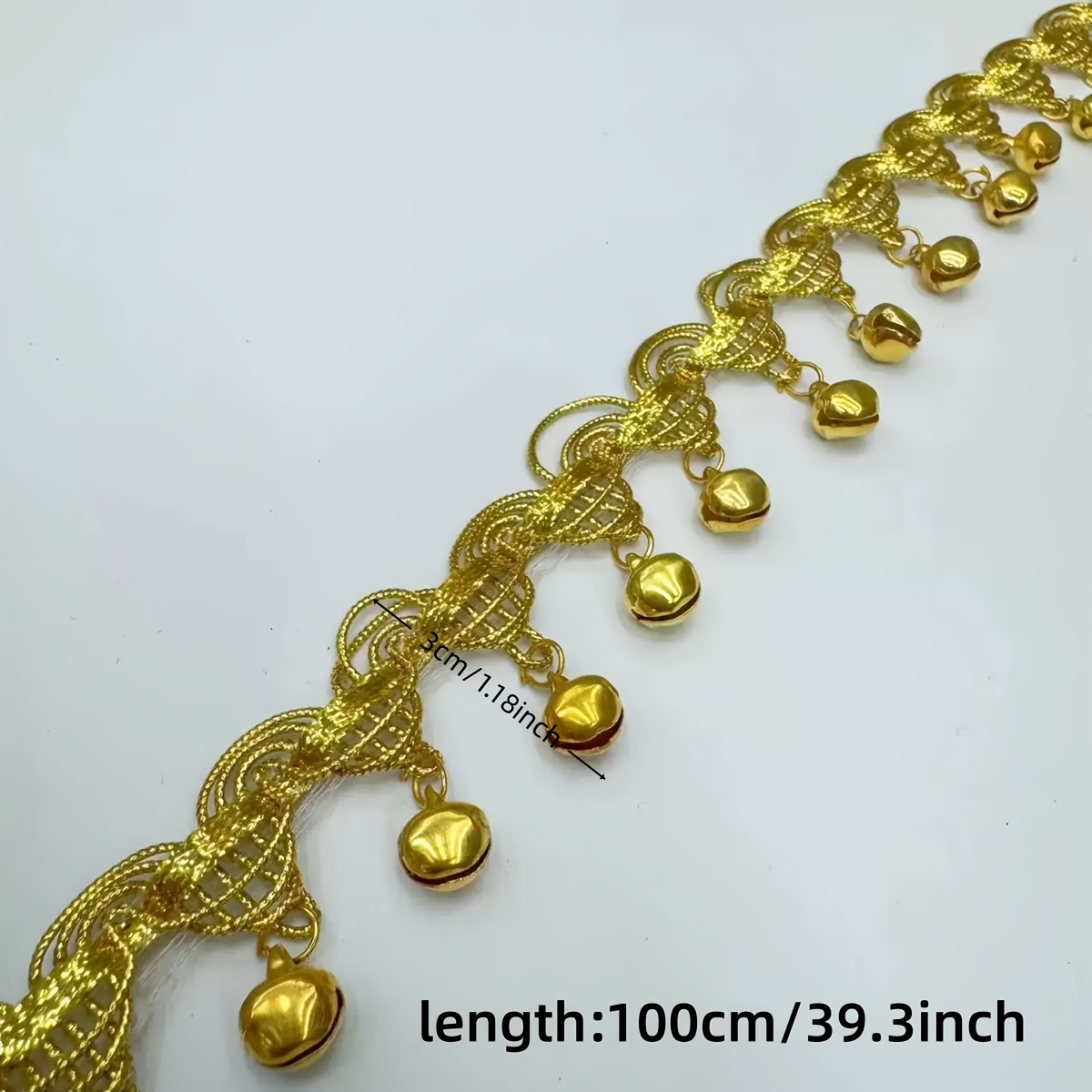 Image of 100cm Golden Bell Tassel Ribbon, Suitable For Latin Dance Costumes, Stage Performance Costumes Diy Sewing Lace Fabric Accessories