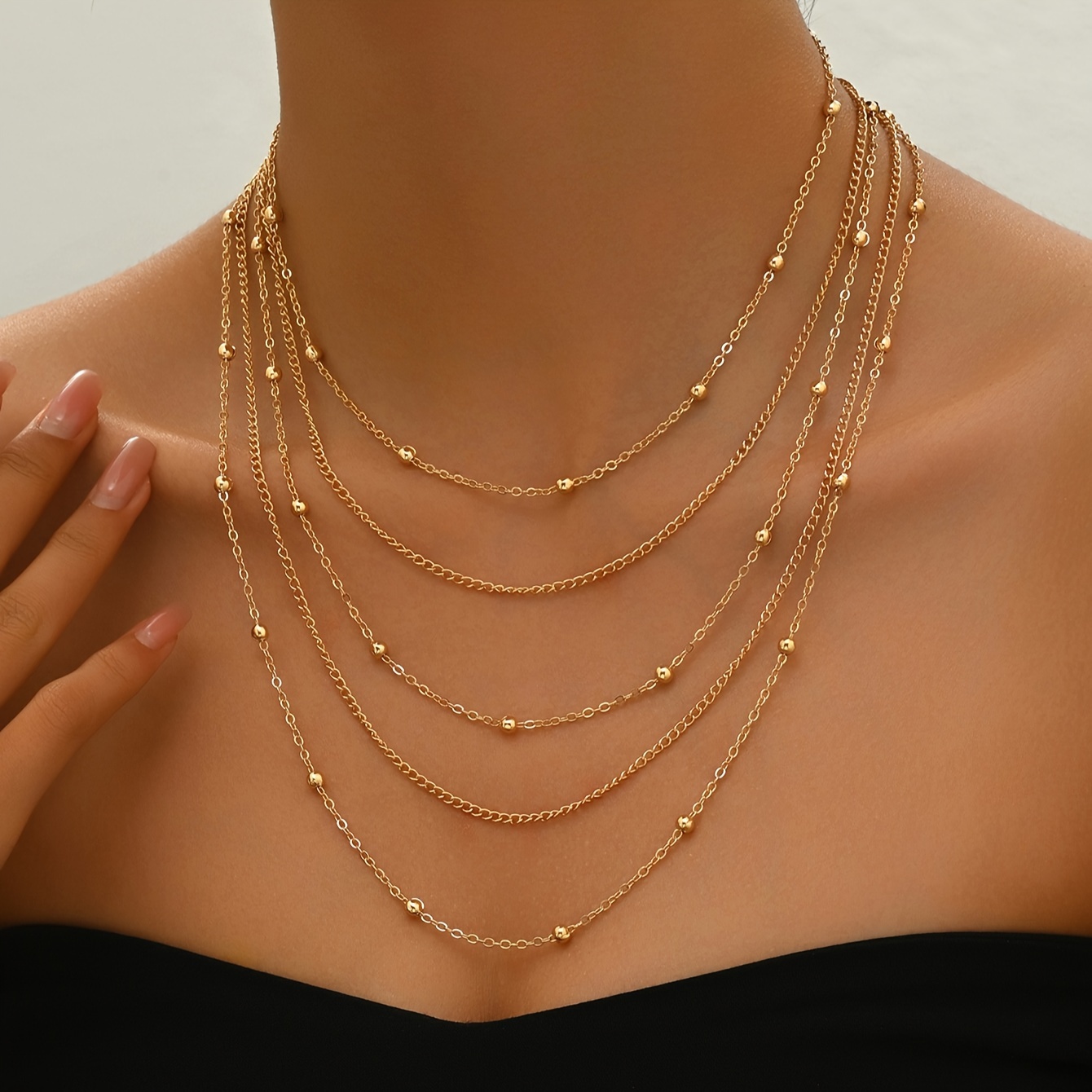 

Elegant Multi-layered Chain Necklace For Women, Gold-tone Alloy, Style For And , Ideal For Gifts - No Mosaic, All