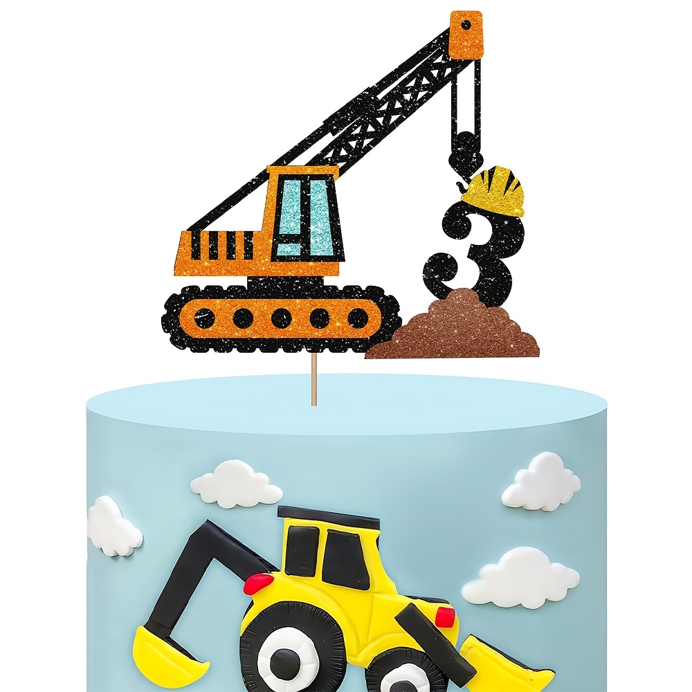 TEMU 1 décoration de gâteau d'anniversaire sur le thème de la construction, pour camion grue, un, , , , , décoration de gâteau de camion grue,