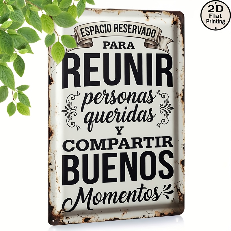 TEMU Placa de pared metálica cuadrada 8X12, 2D , vintage, letrero de eslogan español, el texto dice "Reserve para reuniones familiares y comparta